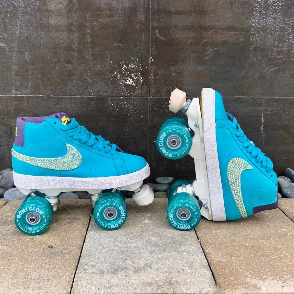 Nike Blazer SB  Roller Skates, Suede w/ Swarovski crystals, Bont Glow Wheels - Picture 4 of 10